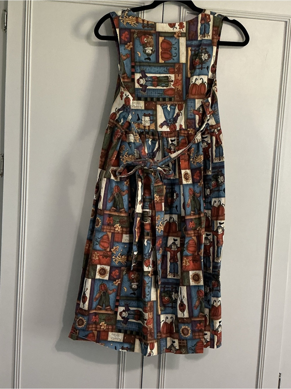 🎃Handmade Autumn Folk Art Scarecrow Jackolantern Harvest Pinafore Dress aprox S - Picture 3 of 8